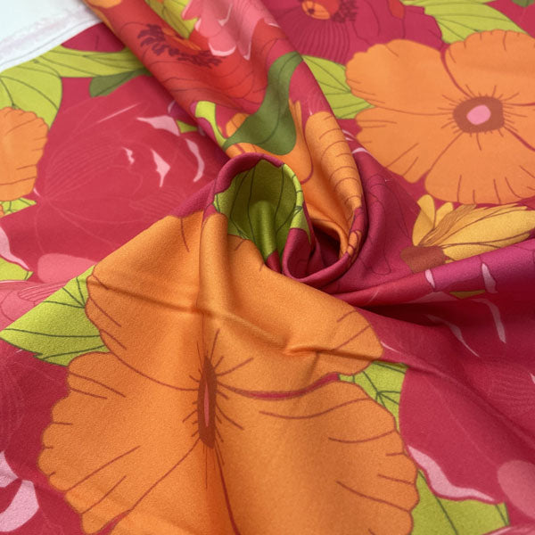 Deadstock Large Floral Cotton Satin Lycra Fabric