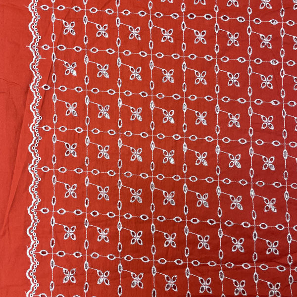Deadstock Red & White Broderie Anglaise Cotton Fabric