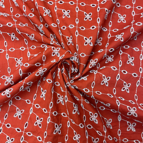 Deadstock Red & White Broderie Anglaise Cotton Fabric