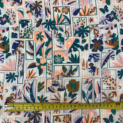 Deadstock Neon Tropical Forest Seersucker Cotton Fabric