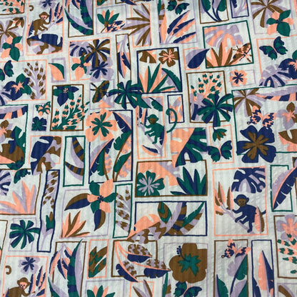 Deadstock Neon Tropical Forest Seersucker Cotton Fabric