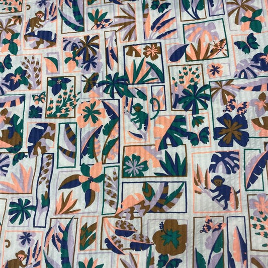 Deadstock Neon Tropical Forest Seersucker Cotton Fabric