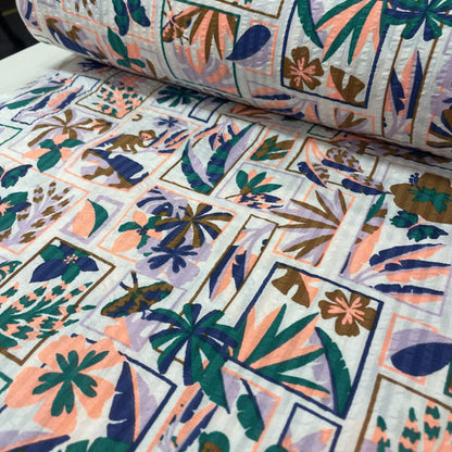 Deadstock Neon Tropical Forest Seersucker Cotton Fabric