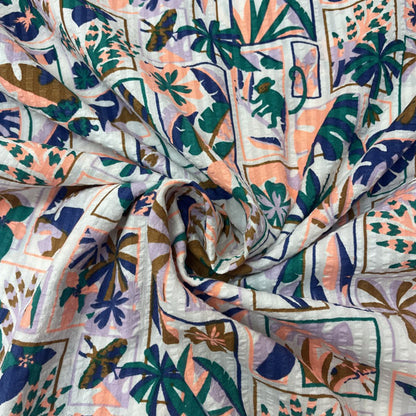 Deadstock Neon Tropical Forest Seersucker Cotton Fabric