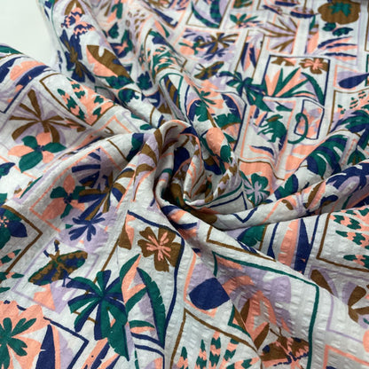 Deadstock Neon Tropical Forest Seersucker Cotton Fabric