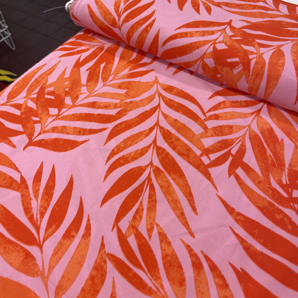 Deadstock Orange & Pink Palm Print Viscose Georgette Fabric