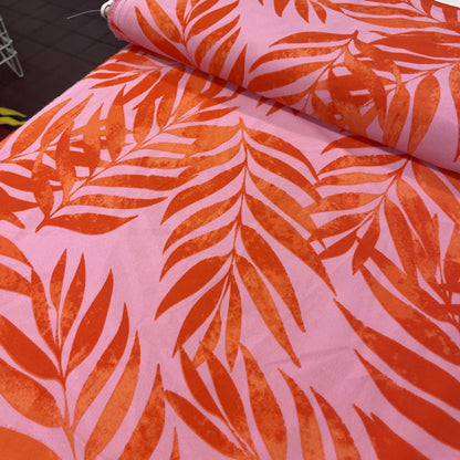 Deadstock Orange & Pink Palm Print Viscose Georgette Fabric