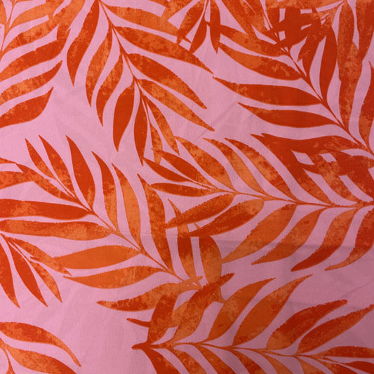 Deadstock Orange & Pink Palm Print Viscose Georgette Fabric