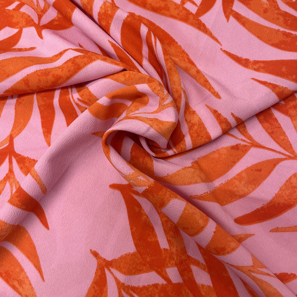 Deadstock Orange & Pink Palm Print Viscose Georgette Fabric