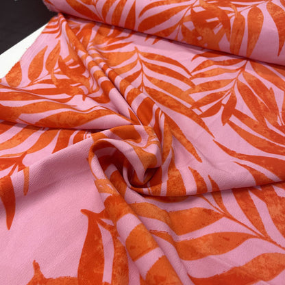 Deadstock Orange & Pink Palm Print Viscose Georgette Fabric