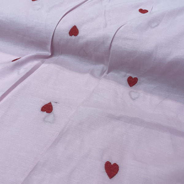 Deadstock Heart Embroidered Pink Lightweight Cotton Muslin Fabric