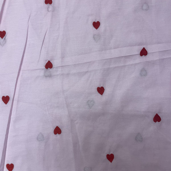 Deadstock Heart Embroidered Pink Lightweight Cotton Muslin Fabric