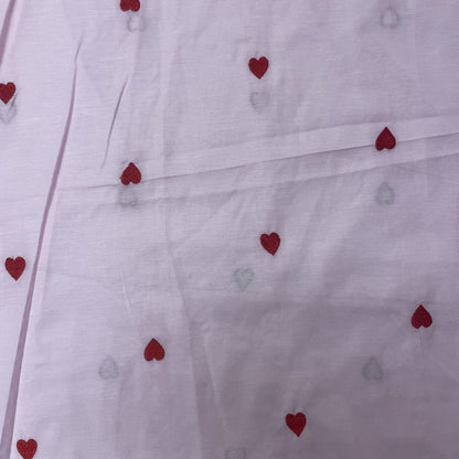 Deadstock Heart Embroidered Pink Lightweight Cotton Muslin Fabric