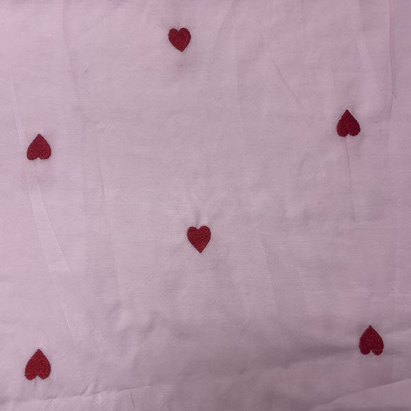 Deadstock Heart Embroidered Pink Lightweight Cotton Muslin Fabric