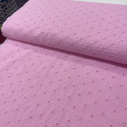 Deadstock Baby Pink Floral Broderie Anglaise Cotton Fabric