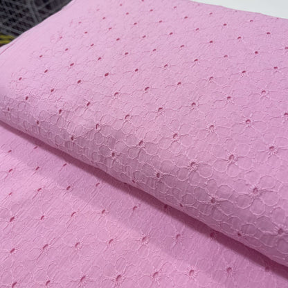 Deadstock Baby Pink Floral Broderie Anglaise Cotton Fabric
