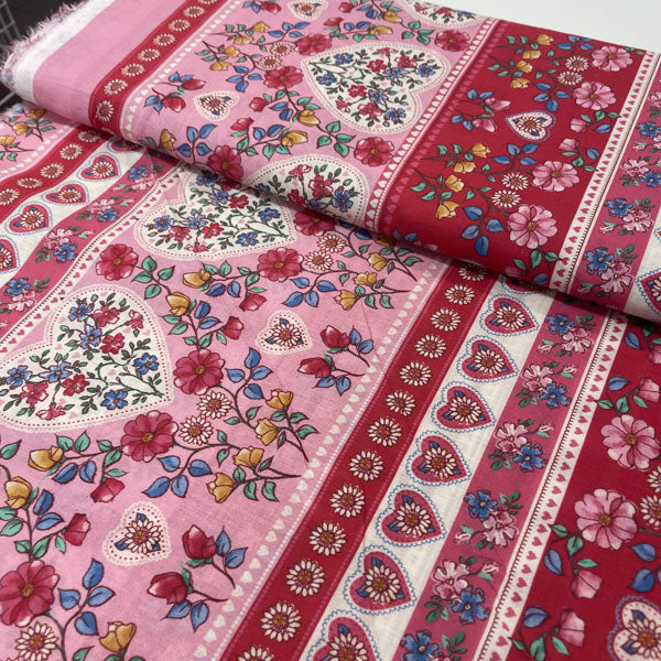 Deadstock Heart & Floral Print Lightweight Cotton Fabric