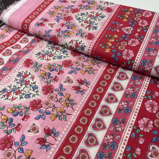 Deadstock Heart & Floral Print Lightweight Cotton Fabric