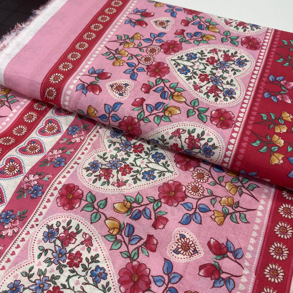 Deadstock Heart & Floral Print Lightweight Cotton Fabric
