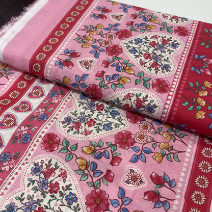 Deadstock Heart & Floral Print Lightweight Cotton Fabric
