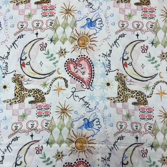 Deadstock Luxe Doodle Print Satin Style Dress Fabric