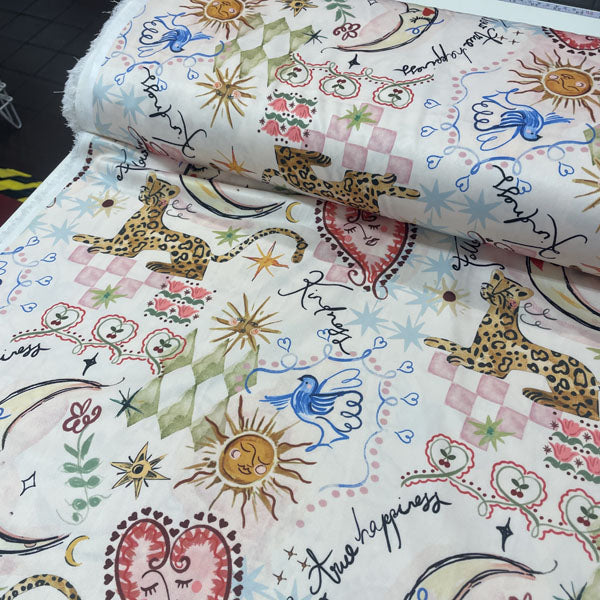 Deadstock Luxe Doodle Print Satin Style Dress Fabric