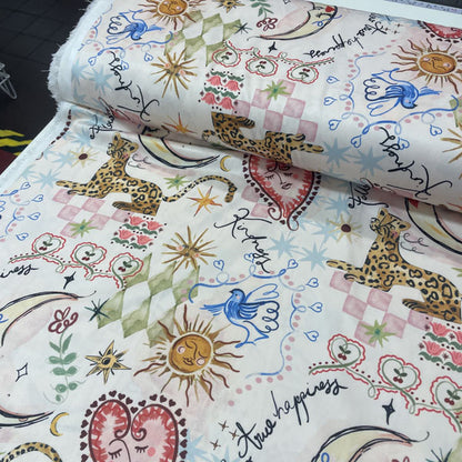 Deadstock Luxe Doodle Print Satin Style Dress Fabric
