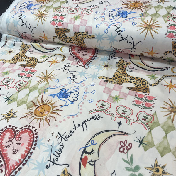 Deadstock Luxe Doodle Print Satin Style Dress Fabric