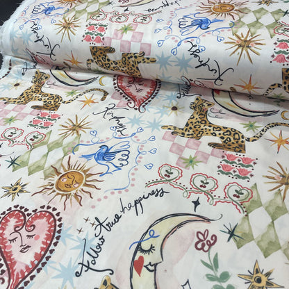 Deadstock Luxe Doodle Print Satin Style Dress Fabric