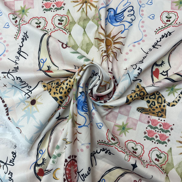 Deadstock Luxe Doodle Print Satin Style Dress Fabric