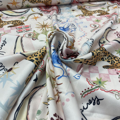 Deadstock Luxe Doodle Print Satin Style Dress Fabric