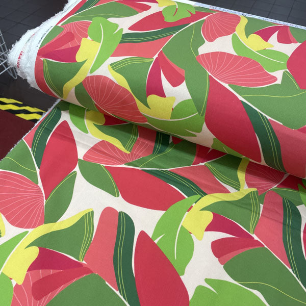 Deadstock Banana Leaf Print Cotton Satin Lycra Stretch Fabric