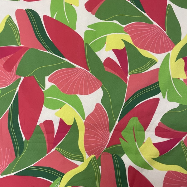 Deadstock Banana Leaf Print Cotton Satin Lycra Stretch Fabric