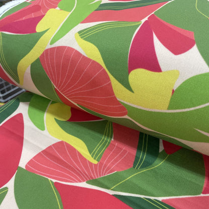 Deadstock Banana Leaf Print Cotton Satin Lycra Stretch Fabric