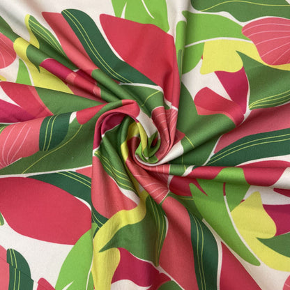 Deadstock Banana Leaf Print Cotton Satin Lycra Stretch Fabric