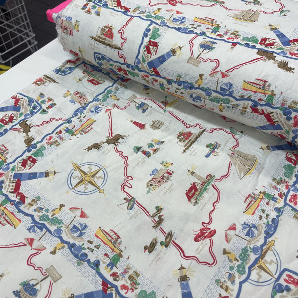 Deadstock Adventure Map Print Cotton Fabric