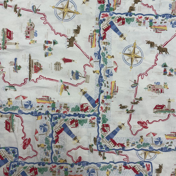 Deadstock Adventure Map Print Cotton Fabric