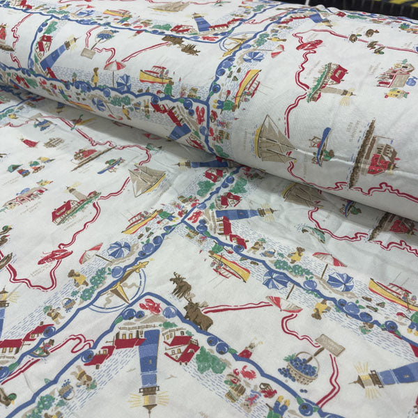 Deadstock Adventure Map Print Cotton Fabric
