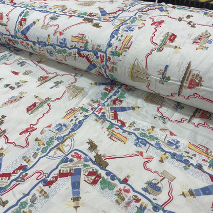 Deadstock Adventure Map Print Cotton Fabric
