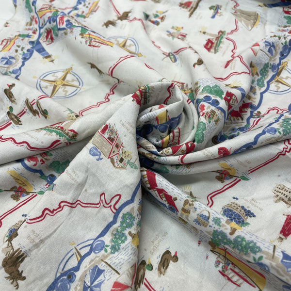 Deadstock Adventure Map Print Cotton Fabric