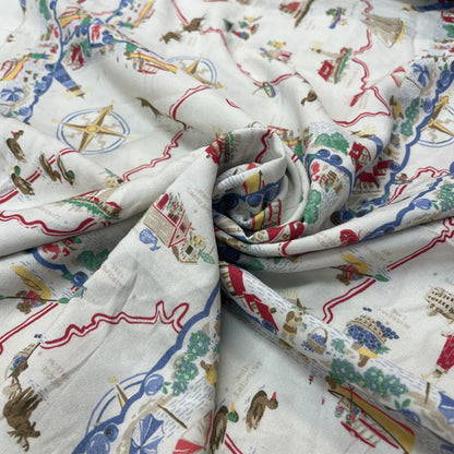 Deadstock Adventure Map Print Cotton Fabric