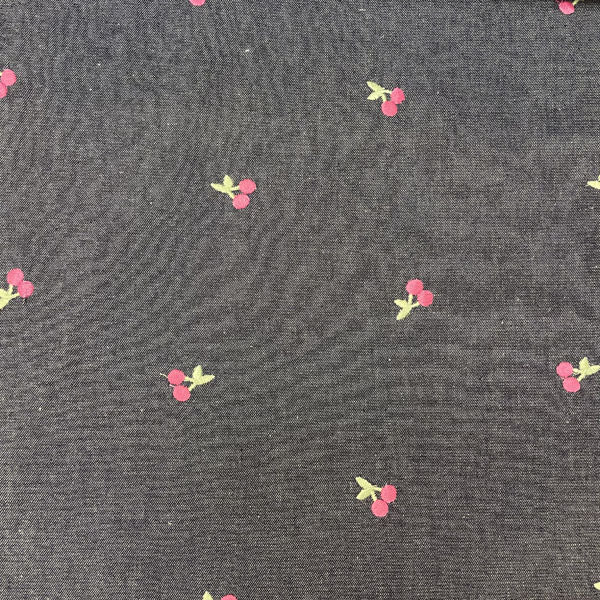Deadstock Cherry Embroidered Wide Washed Denim Fabric