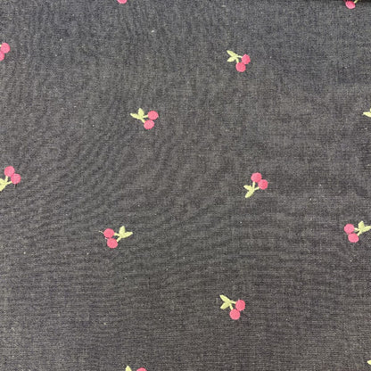 Deadstock Cherry Embroidered Wide Washed Denim Fabric