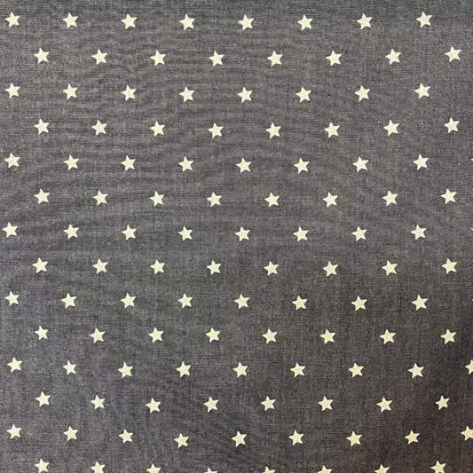 Deadstock White Star Print Navy Denim Fabric