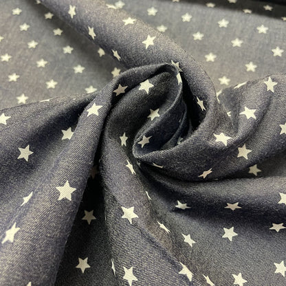 Deadstock White Star Print Navy Denim Fabric