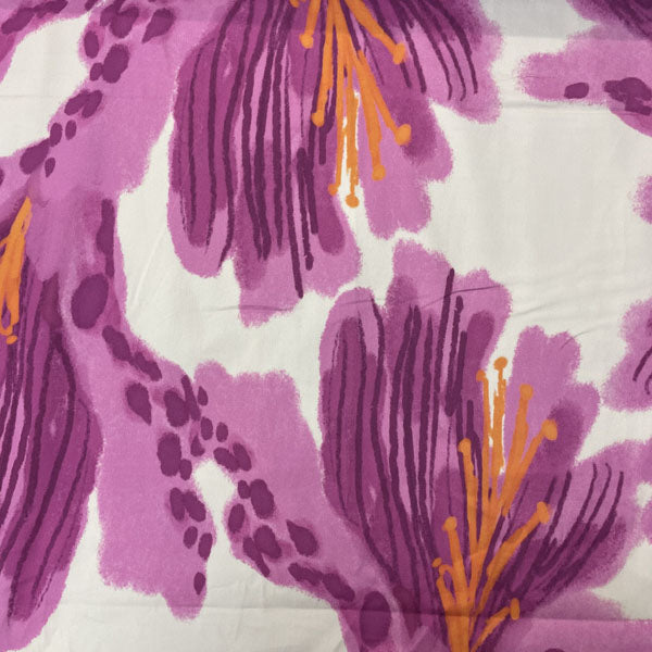 Deadstock Large Lilies Floral Cotton Satin Lycra Fabric