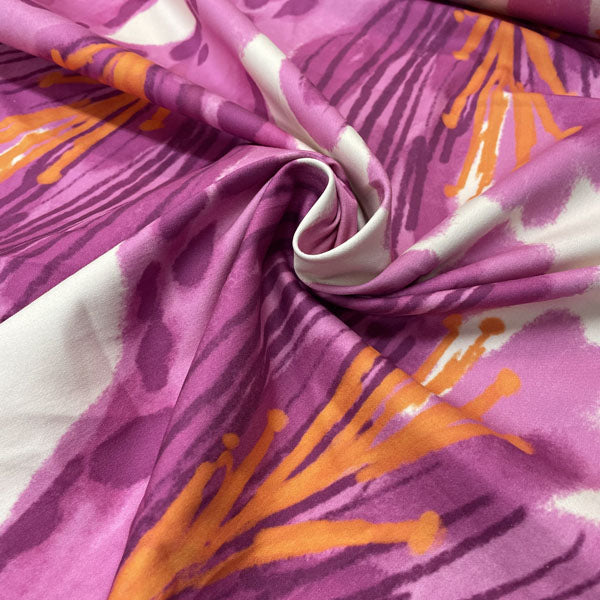 Deadstock Large Lilies Floral Cotton Satin Lycra Fabric
