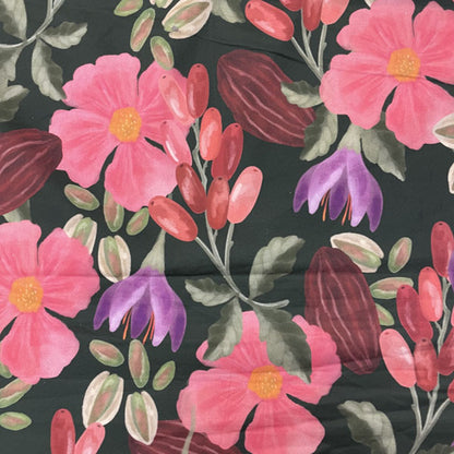 Deadstock Watercolour Berries & Floral Cotton Satin Lycra Fabric