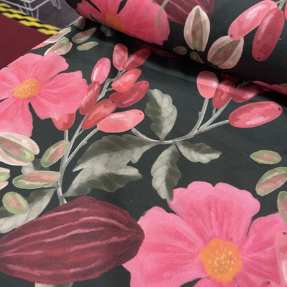 Deadstock Watercolour Berries & Floral Cotton Satin Lycra Fabric