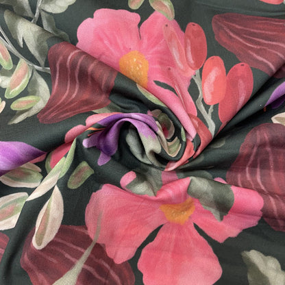 Deadstock Watercolour Berries & Floral Cotton Satin Lycra Fabric